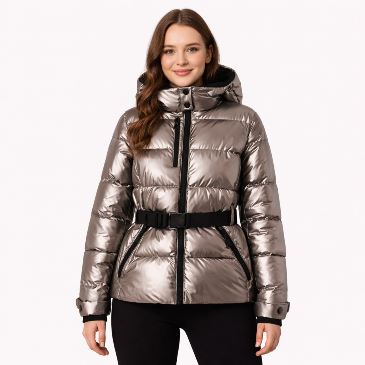 Women’s Belted Hooded Quilted Puffer Jacket – Contemporary Mid-Season Outerwear