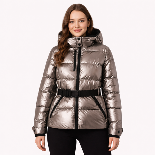 Women’s Belted Hooded Quilted Puffer Jacket – Contemporary Mid-Season Outerwear