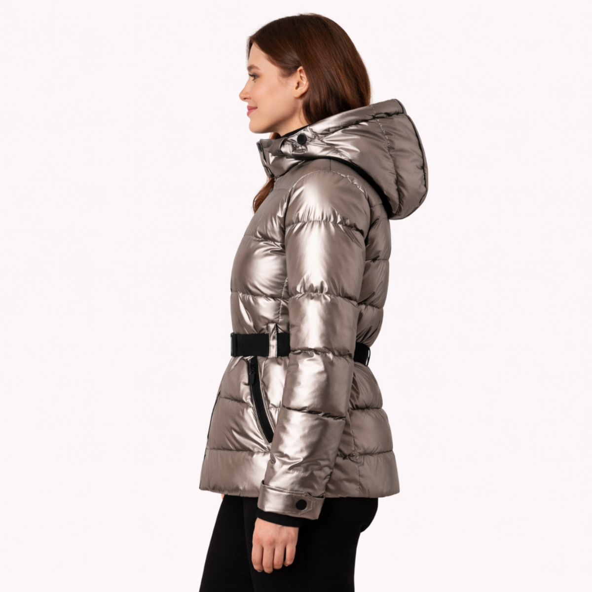 Women’s Belted Hooded Quilted Puffer Jacket – Contemporary Mid-Season Outerwear