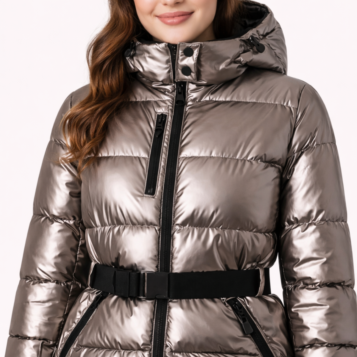 Women’s Belted Hooded Quilted Puffer Jacket – Contemporary Mid-Season Outerwear