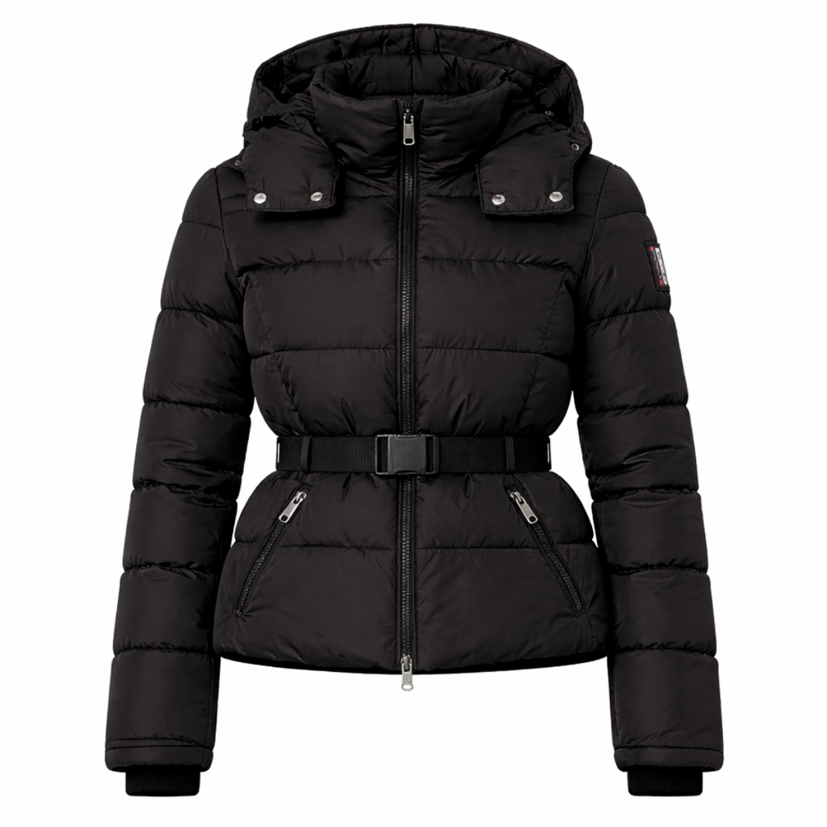 Women’s Belted Structured Puffer Jacket – Sleek Mid-Season Outerwear