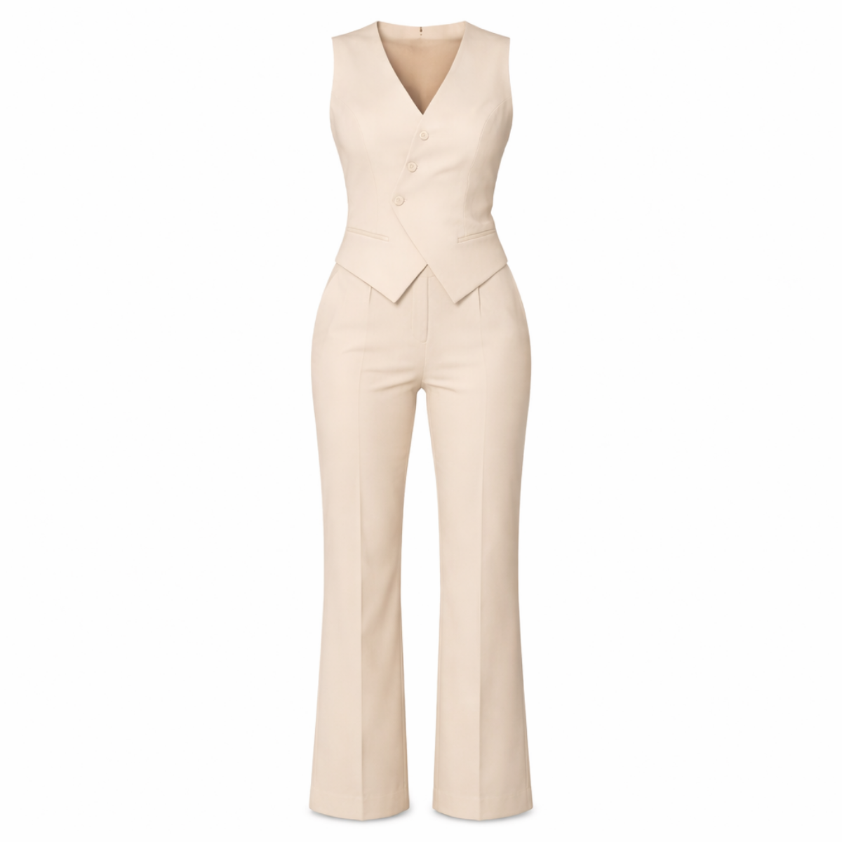 Tailored Sleeveless Two-Piece Suit with Wide-Leg Trousers