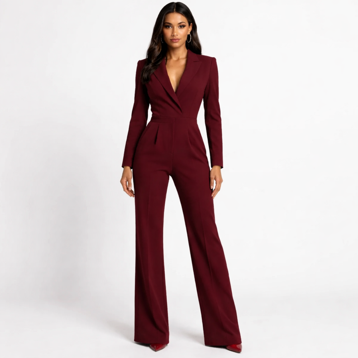 Tailored V-Neck Wide-Leg Jumpsuit with Structured Fit