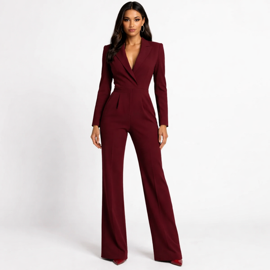 Women’s V-Neck Wide-Leg Jumpsuit – Elegant One-Piece Style