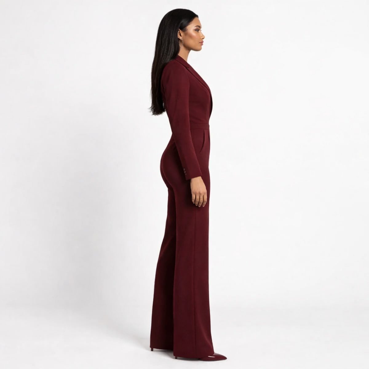 Tailored V-Neck Wide-Leg Jumpsuit with Structured Fit