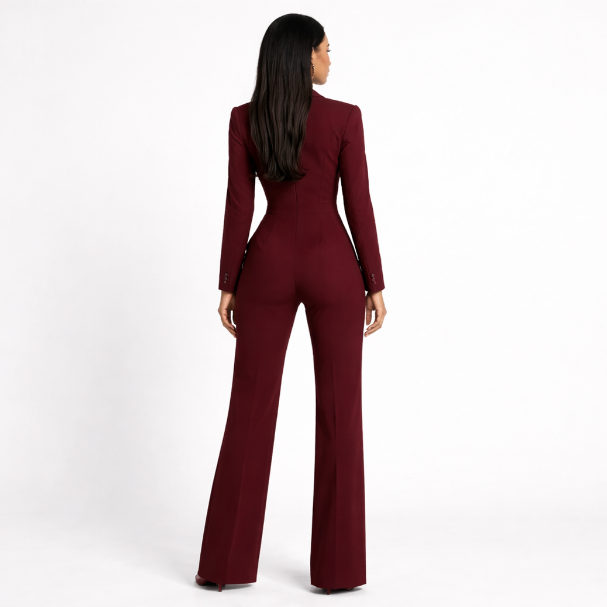 Tailored V-Neck Wide-Leg Jumpsuit with Structured Fit
